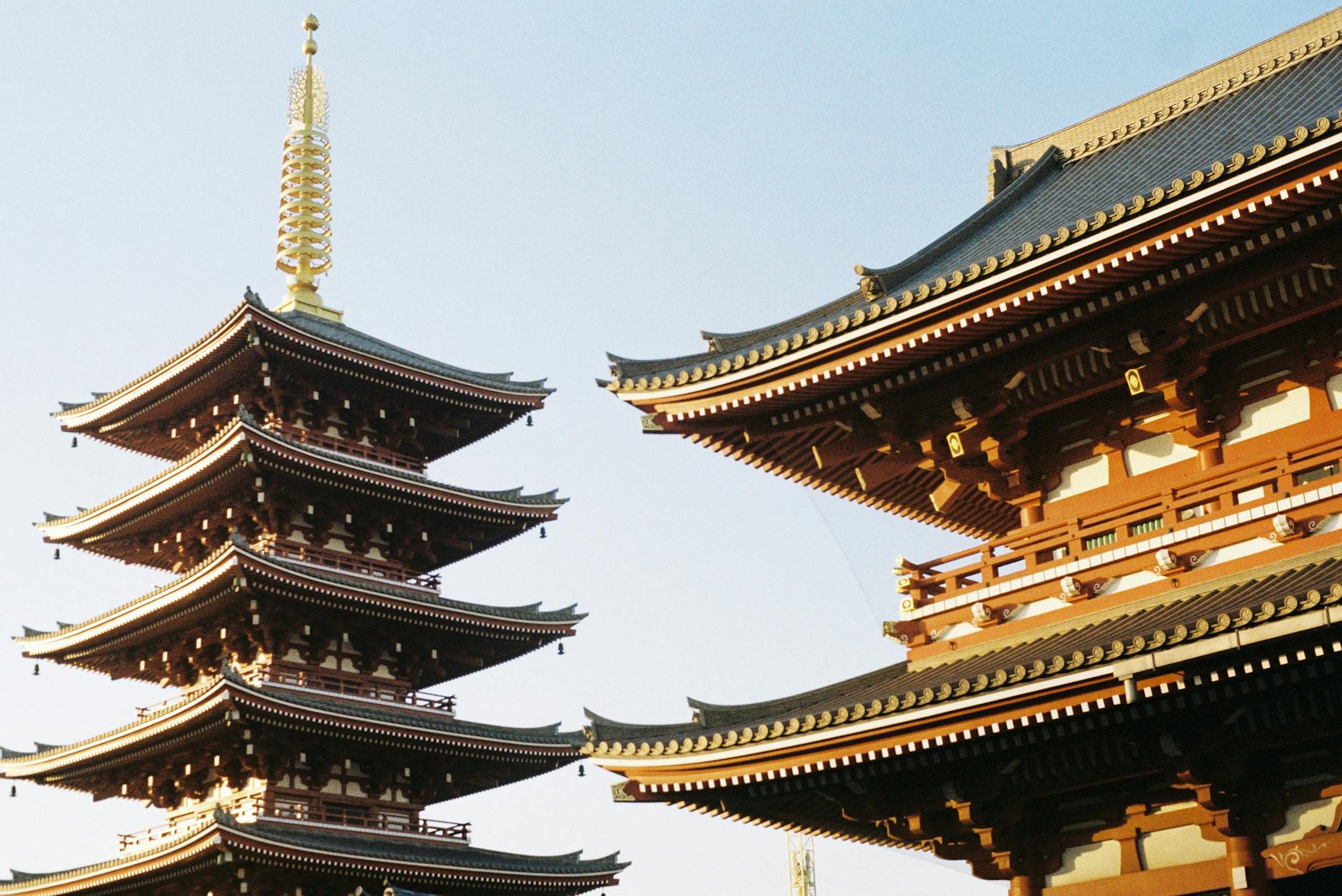 The five-storey pagoda at Sensoji Temple in Asakusa