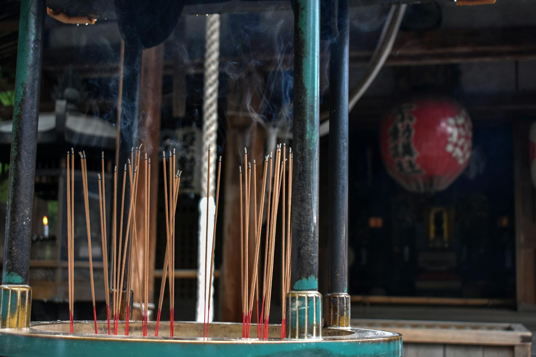 Incense smoke rising from the burner in front of Sensoji Temple in Asakusa