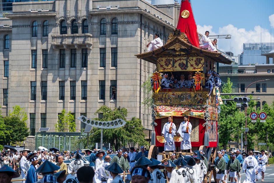 Traditional Japanese matsuri festival with portable shrine in Tokyo