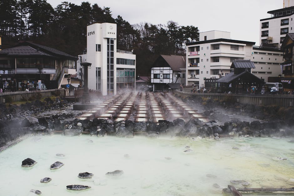 Traditional Japanese onsen hot spring bathing town