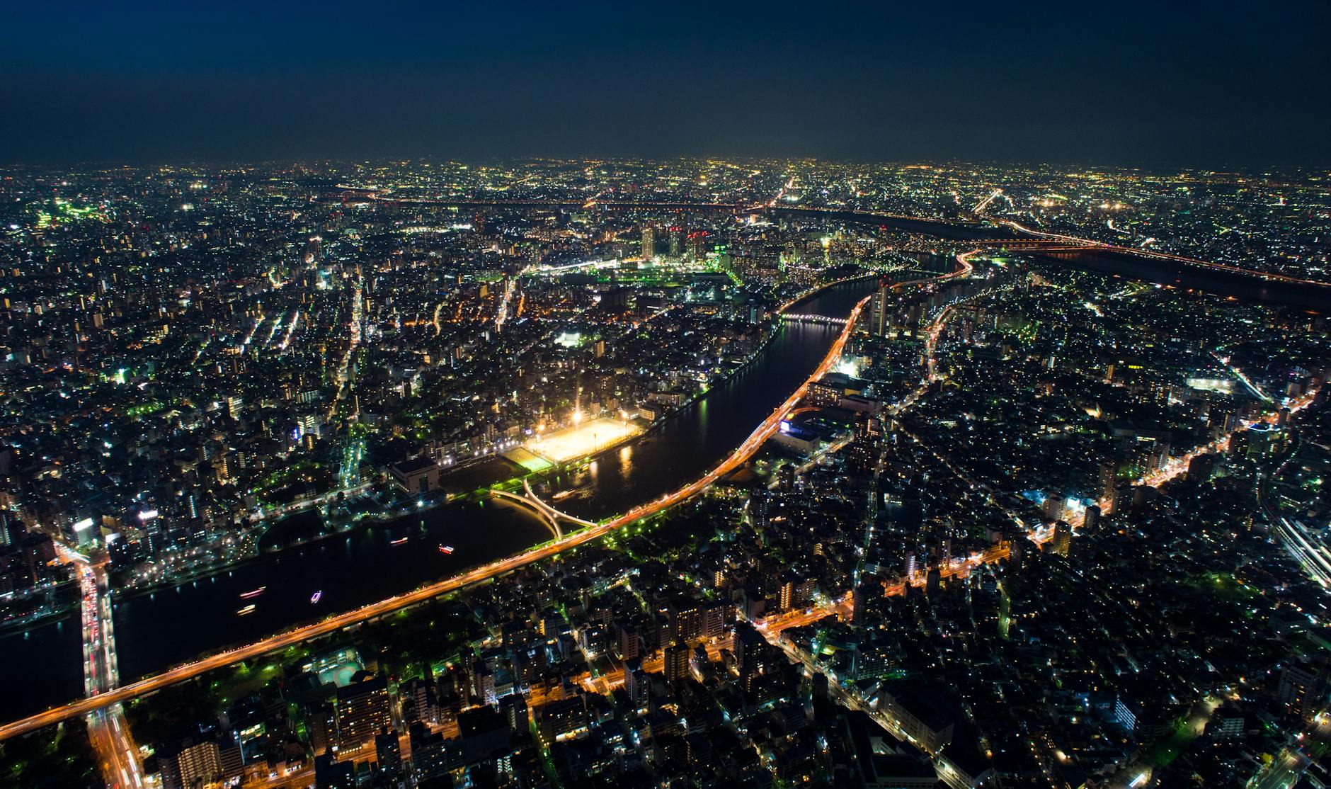 Shinjuku district skyline illuminated at night in Tokyo