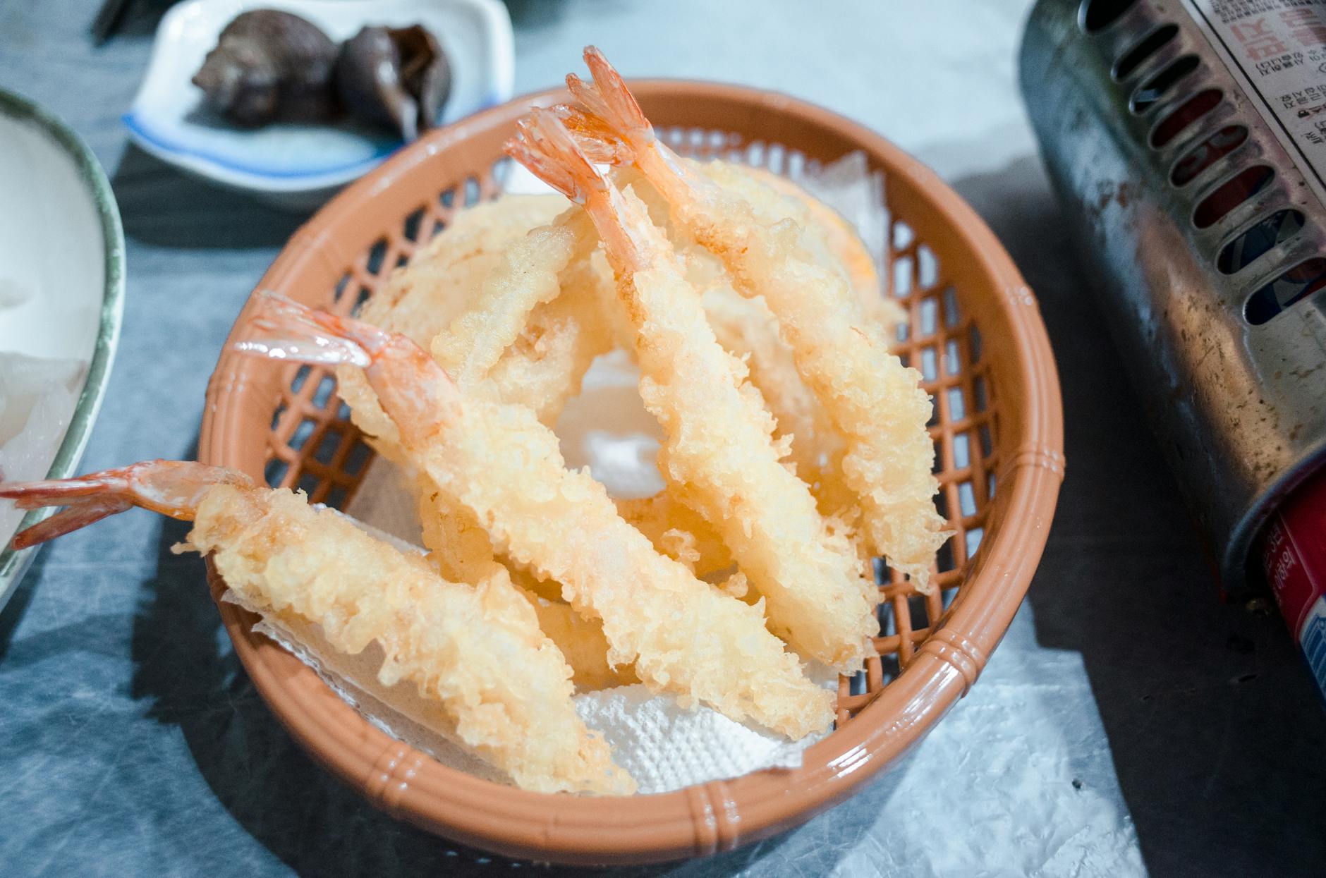 Crispy golden Japanese tempura with prawns and vegetables