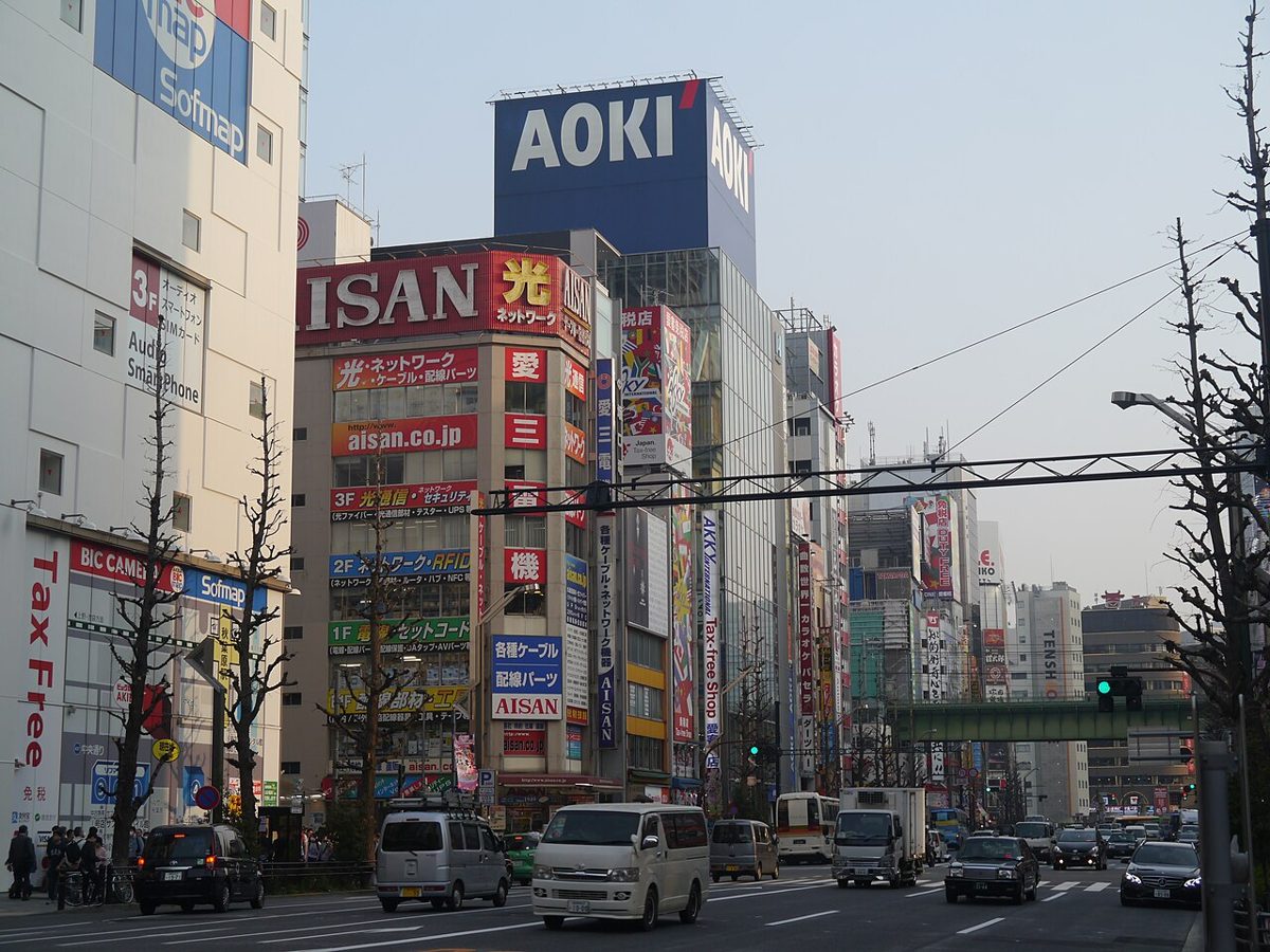 Neon signs and electronics shops in Akihabara