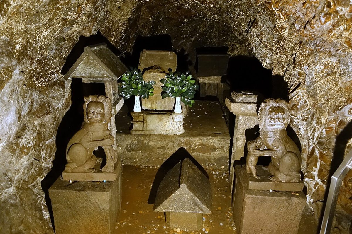 The candle-lit entrance to the Iwaya sea caves on Enoshima's southern coast
