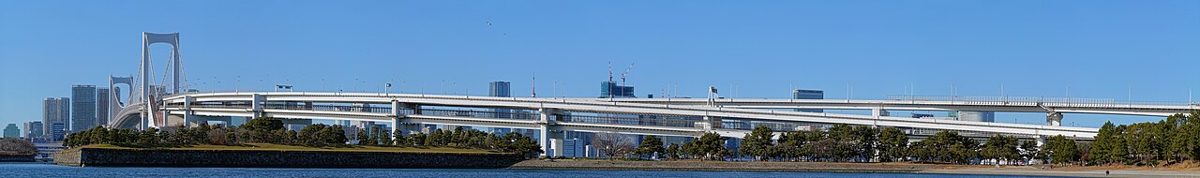 The Odaiba waterfront with Rainbow Bridge, a family-friendly Tokyo district