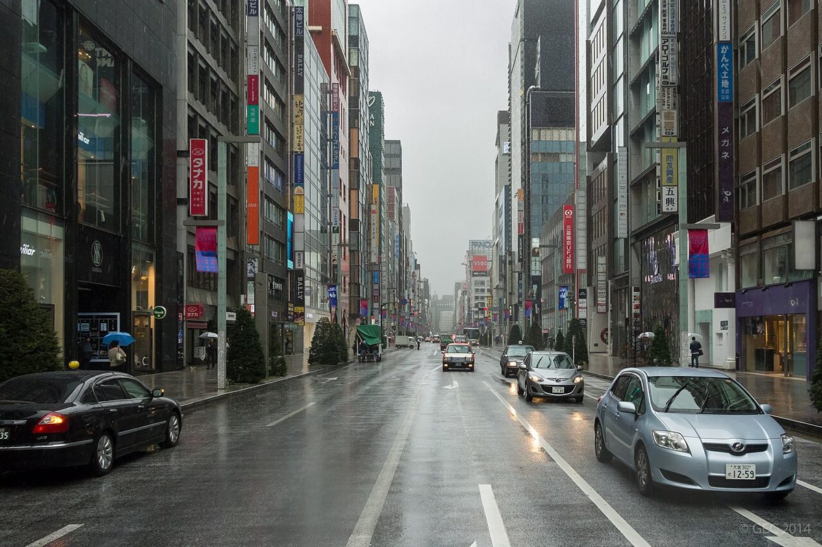 Chuo-dori, the main shopping street of Ginza, Tokyo