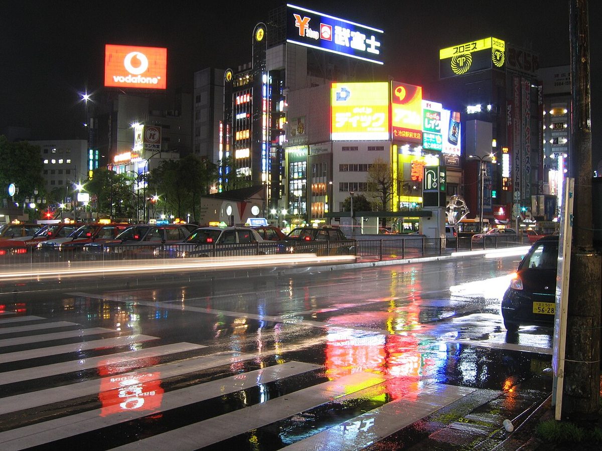 Ikebukuro's east-side nightlife district, packed with budget karaoke chains