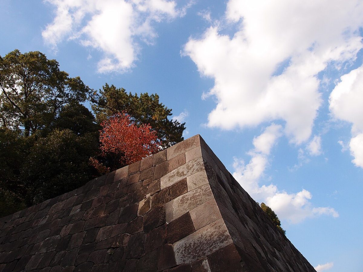 Stone walls and lawns of the Imperial Palace East Gardens in central Tokyo