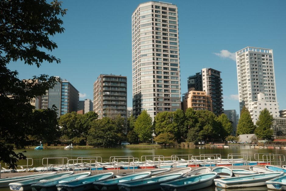 Swan boats on the pond at Inokashira Park