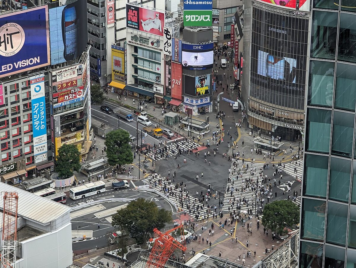 Crowds and neon on Shibuya Center Gai