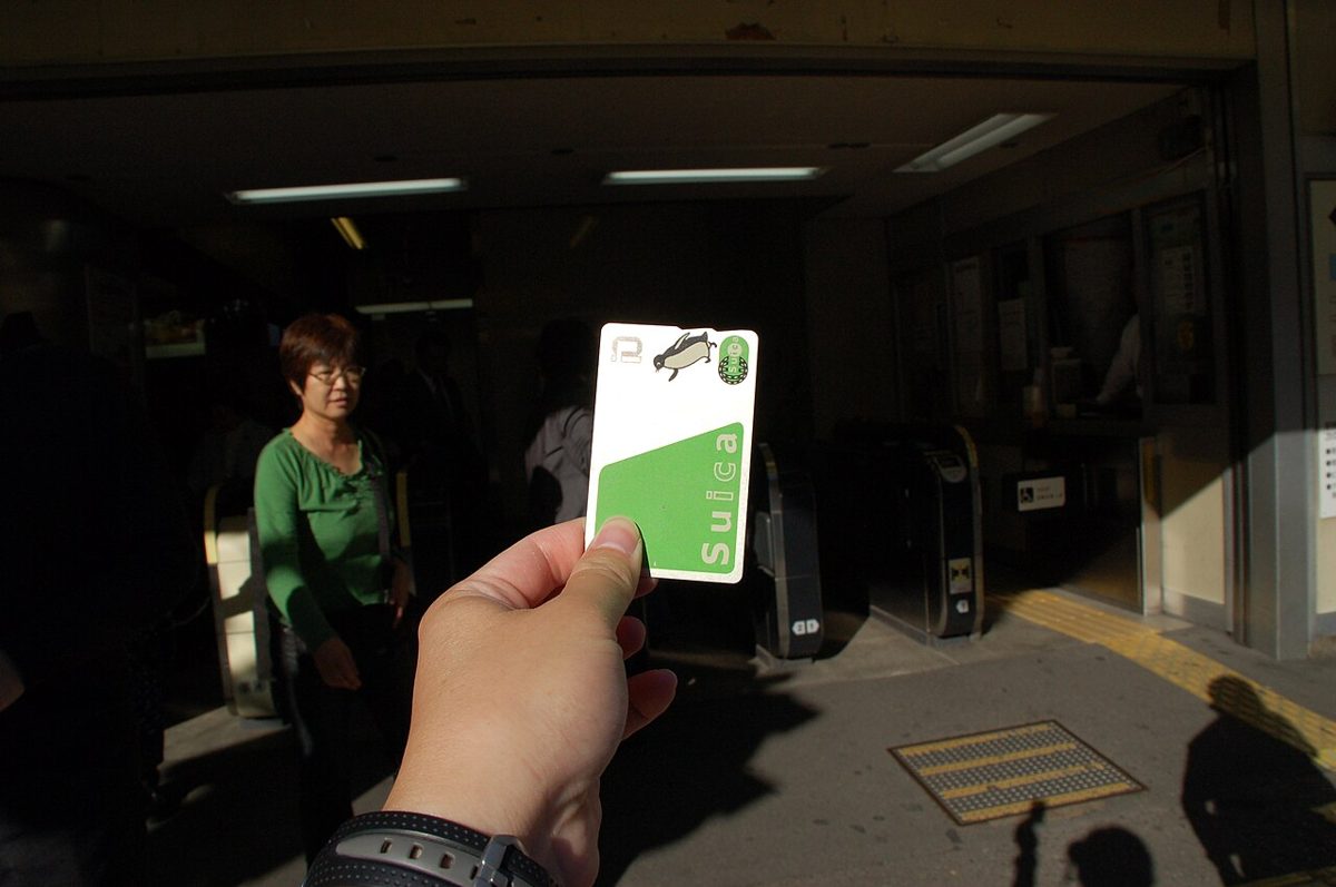 A Suica IC transit card used on Tokyo trains