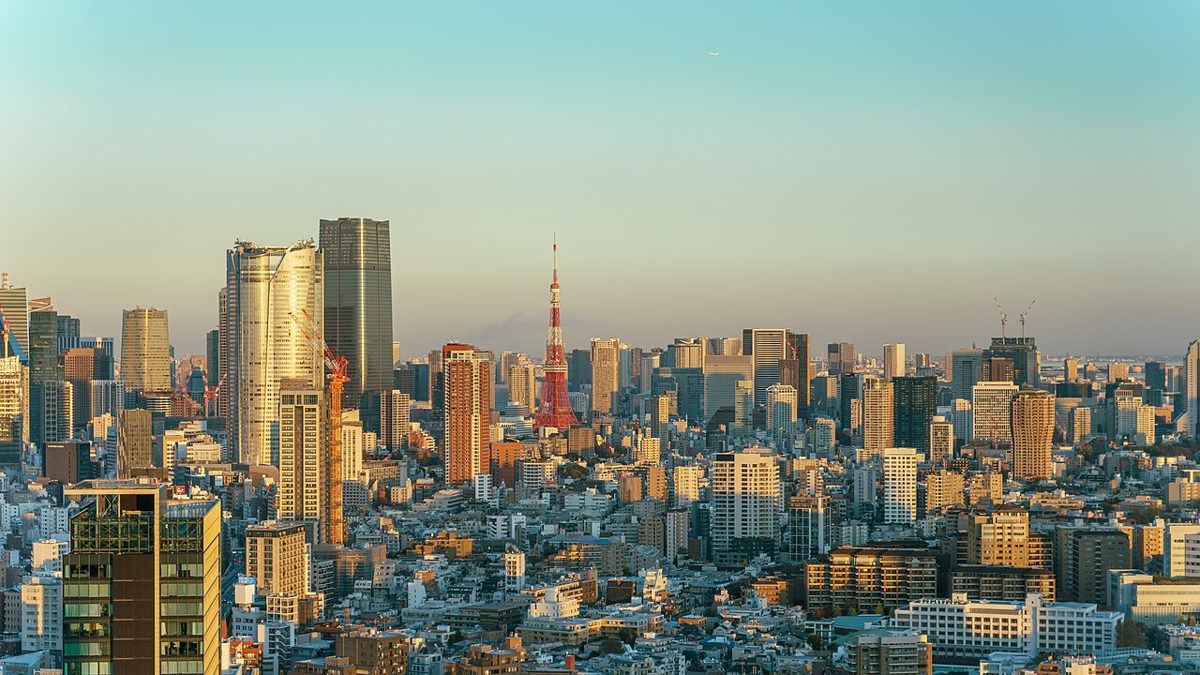 The Tokyo skyline with skyscrapers at dusk